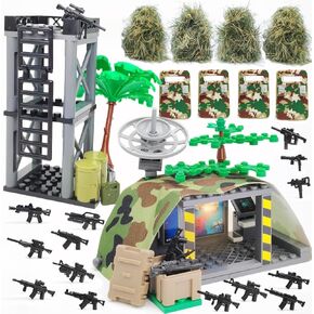 Modern Military Building Block Toys Camouflage Tent Command Center Army Weapon Shield Accessories with Sentry Guard Tower Set Compatible with Classic Bricks for Kids Age 8 10 12 14 Years