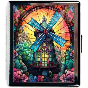 Travel Pill Organizer Small Pill Case for Purse Essentials 7 Days Cute Pill Box with Mirror Portable Pill Box for Pocket or Purse Pill Containe Travel Gifts (Art Dragonfly Stained Glass)
