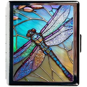 Travel Pill Organizer Small Pill Case for Purse Essentials 7 Days Cute Pill Box with Mirror Portable Pill Box for Pocket or Purse Pill Containe Travel Gifts (Art Dragonfly Stained Glass)