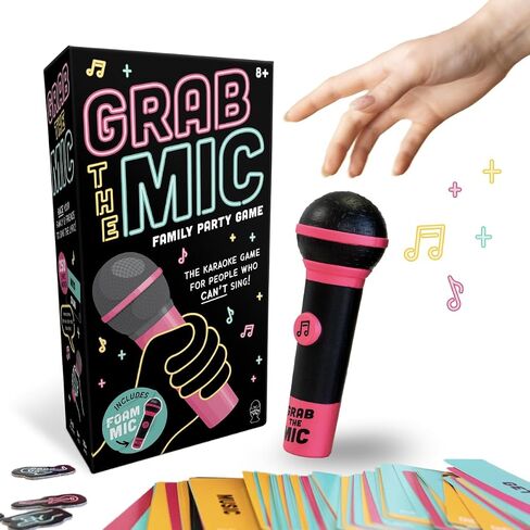لعبة Exciting Grab The Mic - لعبة الكاريوكي العائلية للأعمار من 8 سنوات فما فوق، 2-10 لاعبين - لعبة لوحية للمغنيين السيئين - 250 بطاقة غنائية من أجل ليلة ألعاب مرحة ممتعة، وحفلة عيد ميلاد، وهدية للأطفال in Kuwait