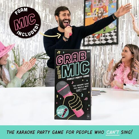 لعبة Exciting Grab The Mic - لعبة الكاريوكي العائلية للأعمار من 8 سنوات فما فوق، 2-10 لاعبين - لعبة لوحية للمغنيين السيئين - 250 بطاقة غنائية من أجل ليلة ألعاب مرحة ممتعة، وحفلة عيد ميلاد، وهدية للأطفال in Kuwait