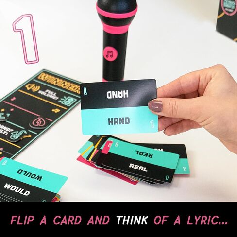 لعبة Exciting Grab The Mic - لعبة الكاريوكي العائلية للأعمار من 8 سنوات فما فوق، 2-10 لاعبين - لعبة لوحية للمغنيين السيئين - 250 بطاقة غنائية من أجل ليلة ألعاب مرحة ممتعة، وحفلة عيد ميلاد، وهدية للأطفال in Kuwait