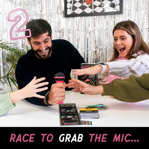 لعبة Exciting Grab The Mic - لعبة الكاريوكي العائلية للأعمار من 8 سنوات فما فوق، 2-10 لاعبين - لعبة لوحية للمغنيين السيئين - 250 بطاقة غنائية من أجل ليلة ألعاب مرحة ممتعة، وحفلة عيد ميلاد، وهدية للأطفال in Kuwait