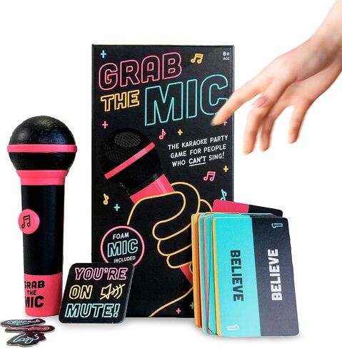لعبة Exciting Grab The Mic - لعبة الكاريوكي العائلية للأعمار من 8 سنوات فما فوق، 2-10 لاعبين - لعبة لوحية للمغنيين السيئين - 250 بطاقة غنائية من أجل ليلة ألعاب مرحة ممتعة، وحفلة عيد ميلاد، وهدية للأطفال in Kuwait