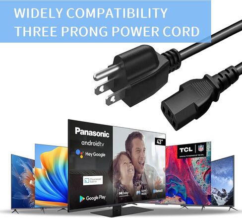 سلك طاقة متوافق مع تلفزيون بلازما باناسونيك TC-P42U1 TC-P55ST30 TC-P50GT30 TC-P50S30 TC-P50C2 TH50PZ85U TC-P50X1 TH-42PX85UX TH-42PX80U كابل طاقة تيار متردد بديل عالمي 3 شقوق-UL in Kuwait