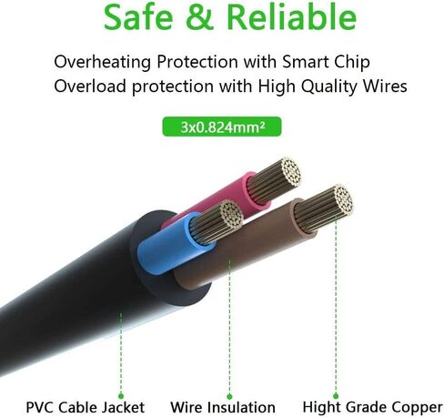 سلك طاقة متوافق مع تلفزيون بلازما باناسونيك TC-P42U1 TC-P55ST30 TC-P50GT30 TC-P50S30 TC-P50C2 TH50PZ85U TC-P50X1 TH-42PX85UX TH-42PX80U كابل طاقة تيار متردد بديل عالمي 3 شقوق-UL in Kuwait