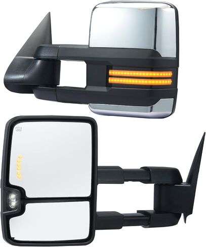 VEVOR Towing Mirrors, Left & Right Pair Set for Chevrolet Silverado (2003-2007)/GMC/Cadillac, Power Heated Tow Mirror with Signal Light, Manual Controlling Telescoping Folding, Heating Defrost, Silver in Saudi Arabia