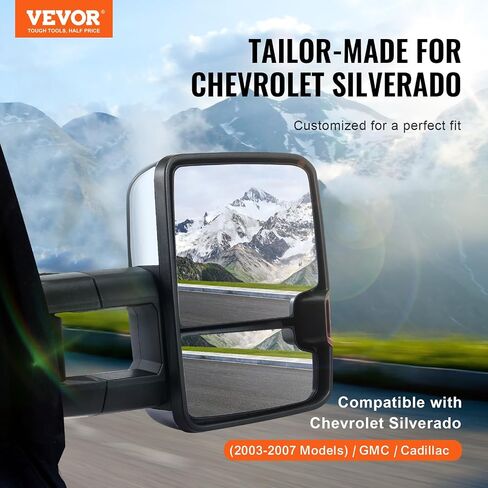 VEVOR Towing Mirrors, Left & Right Pair Set for Chevrolet Silverado (2003-2007)/GMC/Cadillac, Power Heated Tow Mirror with Signal Light, Manual Controlling Telescoping Folding, Heating Defrost, Silver in Saudi Arabia