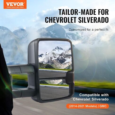 VEVOR Towing Mirrors, Left & Right Pair Set for Chevrolet Silverado (2003-2007)/GMC/Cadillac, Power Heated Tow Mirror with Signal Light, Manual Controlling Telescoping Folding, Heating Defrost, Silver in Saudi Arabia
