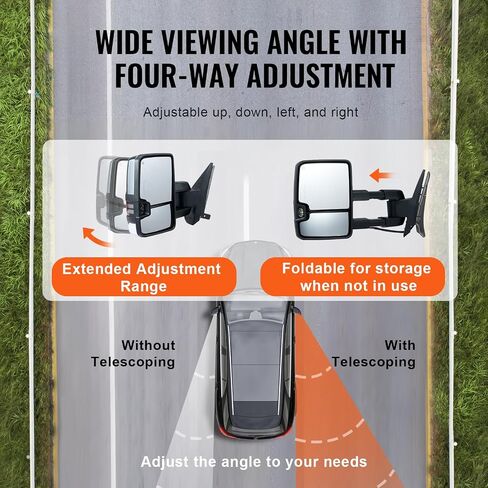 VEVOR Towing Mirrors, Left & Right Pair Set for Chevrolet Silverado (2003-2007)/GMC/Cadillac, Power Heated Tow Mirror with Signal Light, Manual Controlling Telescoping Folding, Heating Defrost, Silver in Saudi Arabia