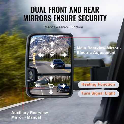 VEVOR Towing Mirrors, Left & Right Pair Set for Chevrolet Silverado (2003-2007)/GMC/Cadillac, Power Heated Tow Mirror with Signal Light, Manual Controlling Telescoping Folding, Heating Defrost, Silver in Saudi Arabia