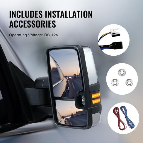 VEVOR Towing Mirrors, Left & Right Pair Set for Chevrolet Silverado (2003-2007)/GMC/Cadillac, Power Heated Tow Mirror with Signal Light, Manual Controlling Telescoping Folding, Heating Defrost, Silver in Saudi Arabia