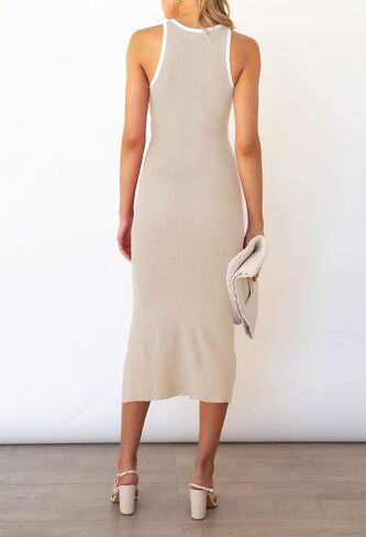 TOLENY Women's Midi Bodycon Dress Casual Crew Neck Regular Fitted Summer Cutout Dress in Saudi Arabia