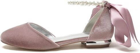 Women's Velvet Pumps Ankle Strap Closed Toe Flats with Pearls Wedding Comfort Low Heel Evening Dress Work Shoes in Saudi Arabia