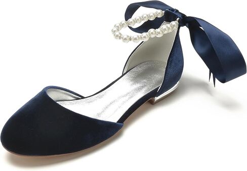 Women's Velvet Pumps Ankle Strap Closed Toe Flats with Pearls Wedding Comfort Low Heel Evening Dress Work Shoes in Saudi Arabia