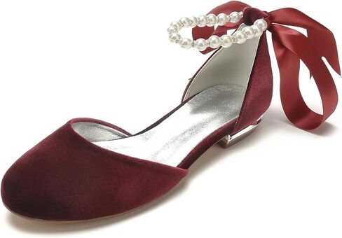 Women's Velvet Pumps Ankle Strap Closed Toe Flats with Pearls Wedding Comfort Low Heel Evening Dress Work Shoes in Saudi Arabia