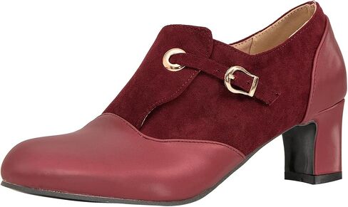 getmorebeauty Women's Pumps Shoes Low Chunky Block Heels Buckle Leather Boots Slip-on Loafers Business Pumps in Saudi Arabia