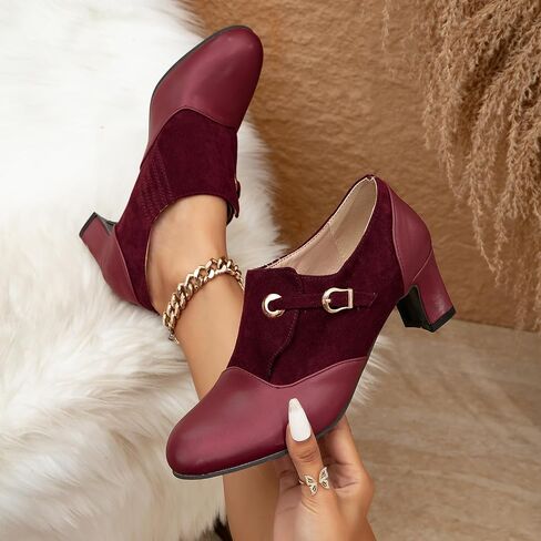 getmorebeauty Women's Pumps Shoes Low Chunky Block Heels Buckle Leather Boots Slip-on Loafers Business Pumps in Saudi Arabia