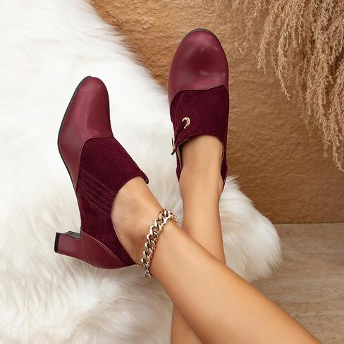 getmorebeauty Women's Pumps Shoes Low Chunky Block Heels Buckle Leather Boots Slip-on Loafers Business Pumps in Saudi Arabia