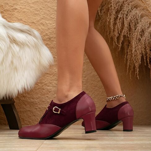 getmorebeauty Women's Pumps Shoes Low Chunky Block Heels Buckle Leather Boots Slip-on Loafers Business Pumps in Saudi Arabia