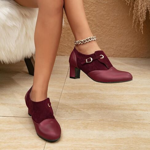 getmorebeauty Women's Pumps Shoes Low Chunky Block Heels Buckle Leather Boots Slip-on Loafers Business Pumps in Saudi Arabia