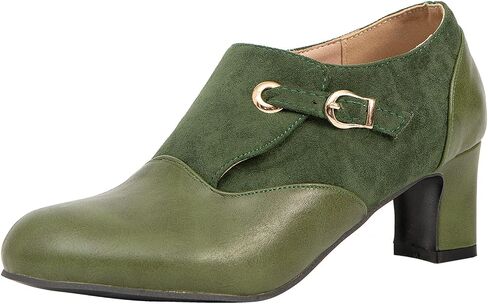 getmorebeauty Women's Pumps Shoes Low Chunky Block Heels Buckle Leather Boots Slip-on Loafers Business Pumps in Saudi Arabia