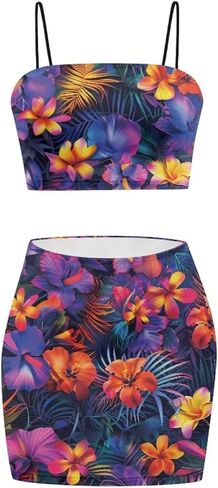 Casual Women's 2 Piece Outfits Dresses Cami Crop Top Ruched Mini Bodycon Skirt Sleeveless Pencil Dresses in Kuwait