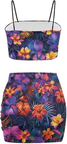 Casual Women's 2 Piece Outfits Dresses Cami Crop Top Ruched Mini Bodycon Skirt Sleeveless Pencil Dresses in Kuwait