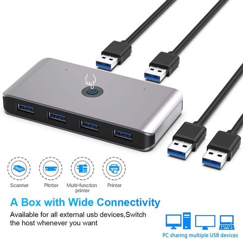 USB3.0 Switch Selector, 2 Computers 6-Port USB 3.0 Peripheral Sharing Switch Hub Adapter for Keyboard, Mouse, U-Disk, Printer, KVM One-Second Switcher USB3.0, Compatible with Mac/Windows/Linux in Saudi Arabia