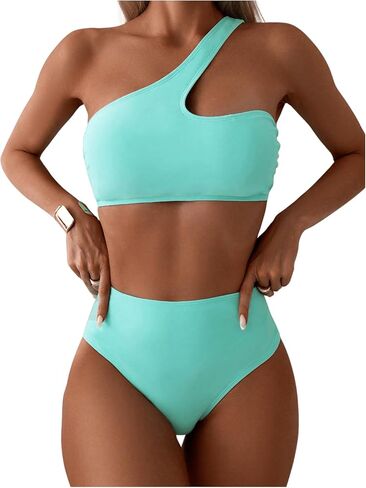 SOLY HUX Women's One Shoulder Bikini High Waisted Vacation Swimsuit Two Piece Push Up Bathing Suit in Kuwait