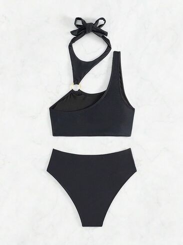 WDIRARA Women's Cut Out Ring Swimsuit Halter Asymmetrical Bikini Hipsters 2 Piece Bathing Suits in Saudi Arabia