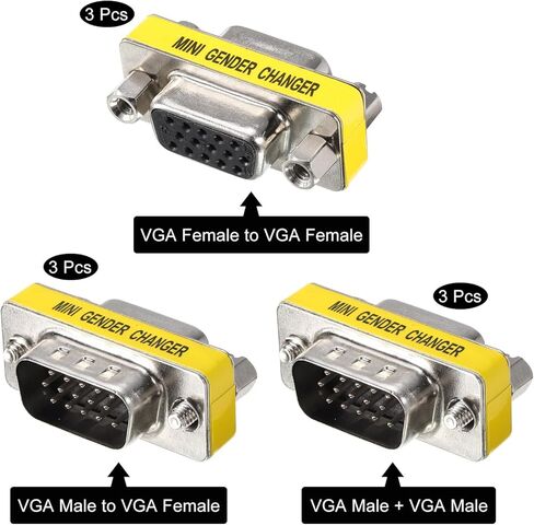 MECCANIXITY VGA Coupler VGA Gender Changer Connector 15 Pin ذكر إلى ذكر / ذكر إلى أنثى / أنثى إلى أنثى محول VGA لموسع الكابل، 9 حزمة in Saudi Arabia