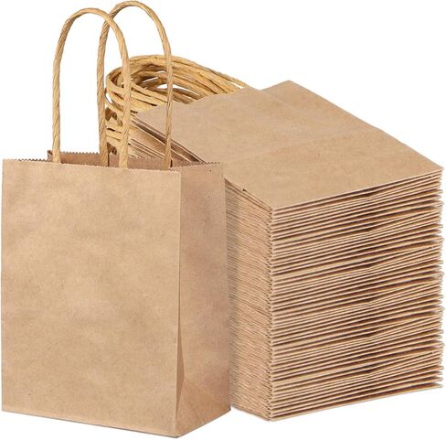 أكياس هدايا صغيرة من PINWATT 120 قطعة من أكياس ورق الكرافت السائبة - حقائب هدايا بنية صغيرة مقاس 6.5 بوصة لهدايا الحفلات، والتسوق، وحفلات الزفاف، وتجارة التجزئة، وأعياد الميلاد، وحفلات استقبال الأطفال in Kuwait