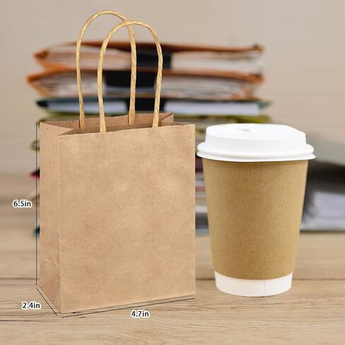 أكياس هدايا صغيرة من PINWATT 120 قطعة من أكياس ورق الكرافت السائبة - حقائب هدايا بنية صغيرة مقاس 6.5 بوصة لهدايا الحفلات، والتسوق، وحفلات الزفاف، وتجارة التجزئة، وأعياد الميلاد، وحفلات استقبال الأطفال in Kuwait