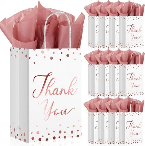 YOTNUS 𝟯𝟬 𝗣𝗰𝘀 Rose Gold Thank-You-Gift-Bags with Tissue Paper, Small Gift Bags with Handles, for Wedding, Baby Shower, Business, Guest, Return Gifts, Welcome Gift Bags in Saudi Arabia