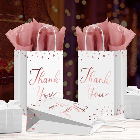 YOTNUS 𝟯𝟬 𝗣𝗰𝘀 Rose Gold Thank-You-Gift-Bags with Tissue Paper, Small Gift Bags with Handles, for Wedding, Baby Shower, Business, Guest, Return Gifts, Welcome Gift Bags in Saudi Arabia
