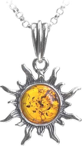 Amber Sterling Silver Stud Sun Earrings Pendant Necklace Set Chain 18 Inches in Kuwait
