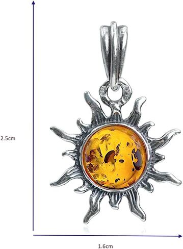 Amber Sterling Silver Stud Sun Earrings Pendant Necklace Set Chain 18 Inches in Kuwait
