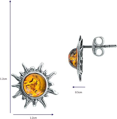 Amber Sterling Silver Stud Sun Earrings Pendant Necklace Set Chain 18 Inches in Kuwait