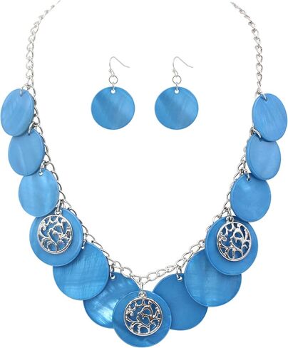 Statement Shell Disc Beaded Necklace Big Chunky 18" Necklace and Earrings Set for Women Holiday in Kuwait