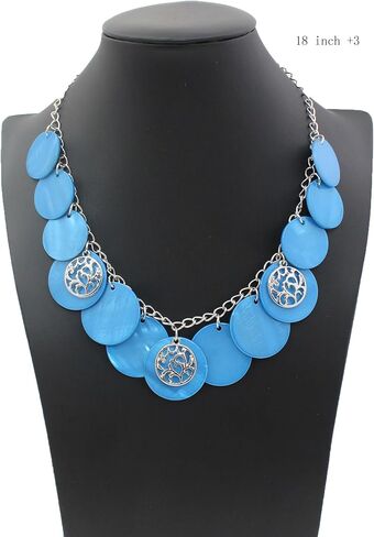Statement Shell Disc Beaded Necklace Big Chunky 18" Necklace and Earrings Set for Women Holiday in Kuwait