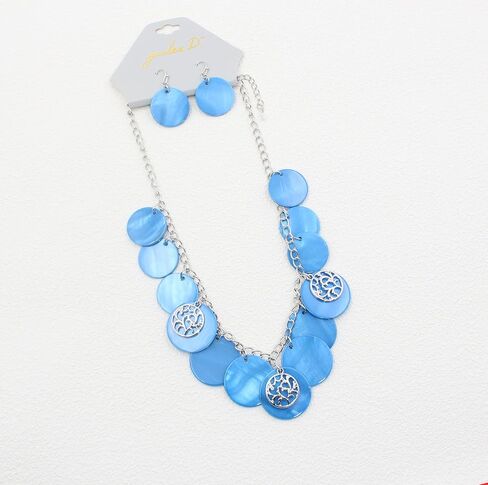 Statement Shell Disc Beaded Necklace Big Chunky 18" Necklace and Earrings Set for Women Holiday in Kuwait