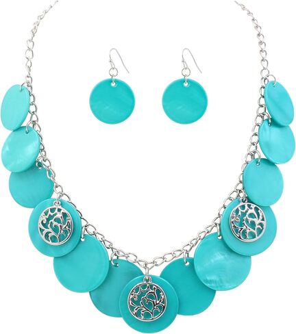 Statement Shell Disc Beaded Necklace Big Chunky 18" Necklace and Earrings Set for Women Holiday in Kuwait