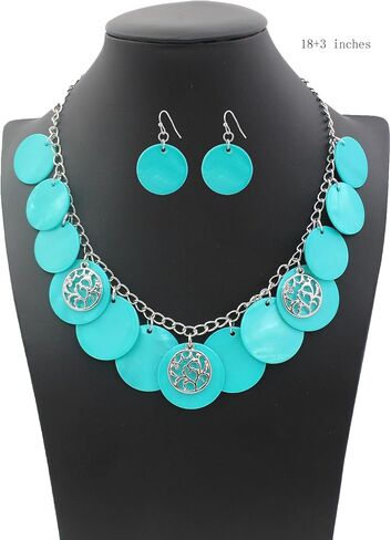Statement Shell Disc Beaded Necklace Big Chunky 18" Necklace and Earrings Set for Women Holiday in Kuwait