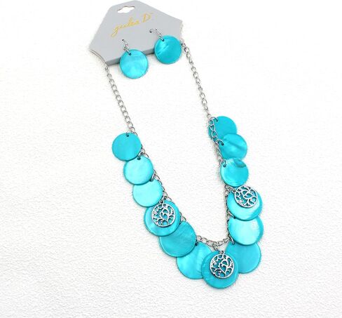 Statement Shell Disc Beaded Necklace Big Chunky 18" Necklace and Earrings Set for Women Holiday in Kuwait