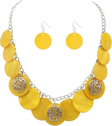 Statement Shell Disc Beaded Necklace Big Chunky 18" Necklace and Earrings Set for Women Holiday in Kuwait