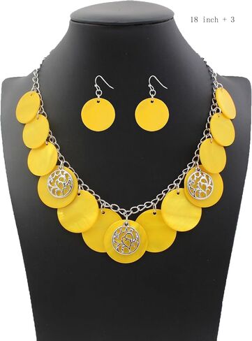 Statement Shell Disc Beaded Necklace Big Chunky 18" Necklace and Earrings Set for Women Holiday in Kuwait