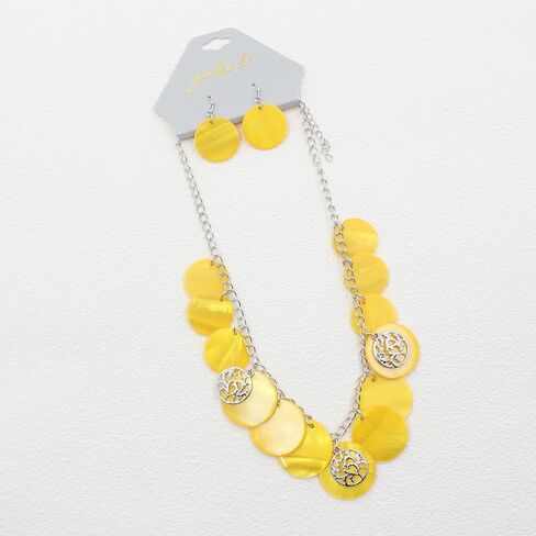 Statement Shell Disc Beaded Necklace Big Chunky 18" Necklace and Earrings Set for Women Holiday in Kuwait