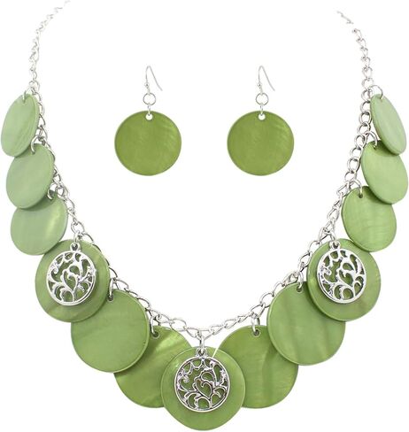 Statement Shell Disc Beaded Necklace Big Chunky 18" Necklace and Earrings Set for Women Holiday in Kuwait