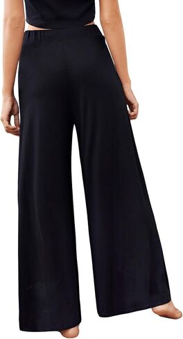 Floerns Women's Casual Elastic High Waist Wide Leg Loose Fit Trousers Pants in Saudi Arabia